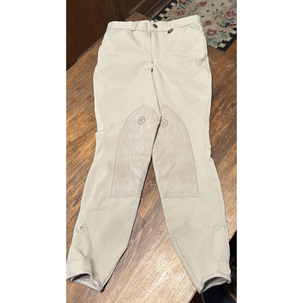 Ovation Breeches Equestrian Riding Pants Youth 12 Tan Beige Knee Patch English